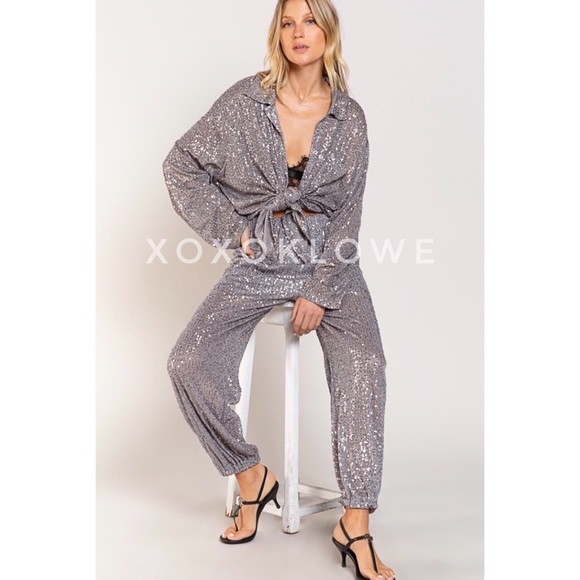 POL Sequin Pants Pull On Harem Style Relaxed Fit - Picture 5 of 16